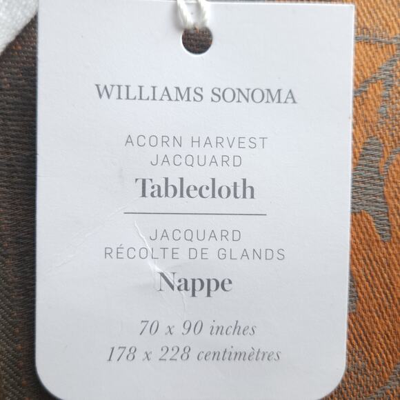 Williams Sonoma Thanksgiving Tablecloth Acorn Harvest Jacquard Linen Blend 70x90 - Picture 3 of 6